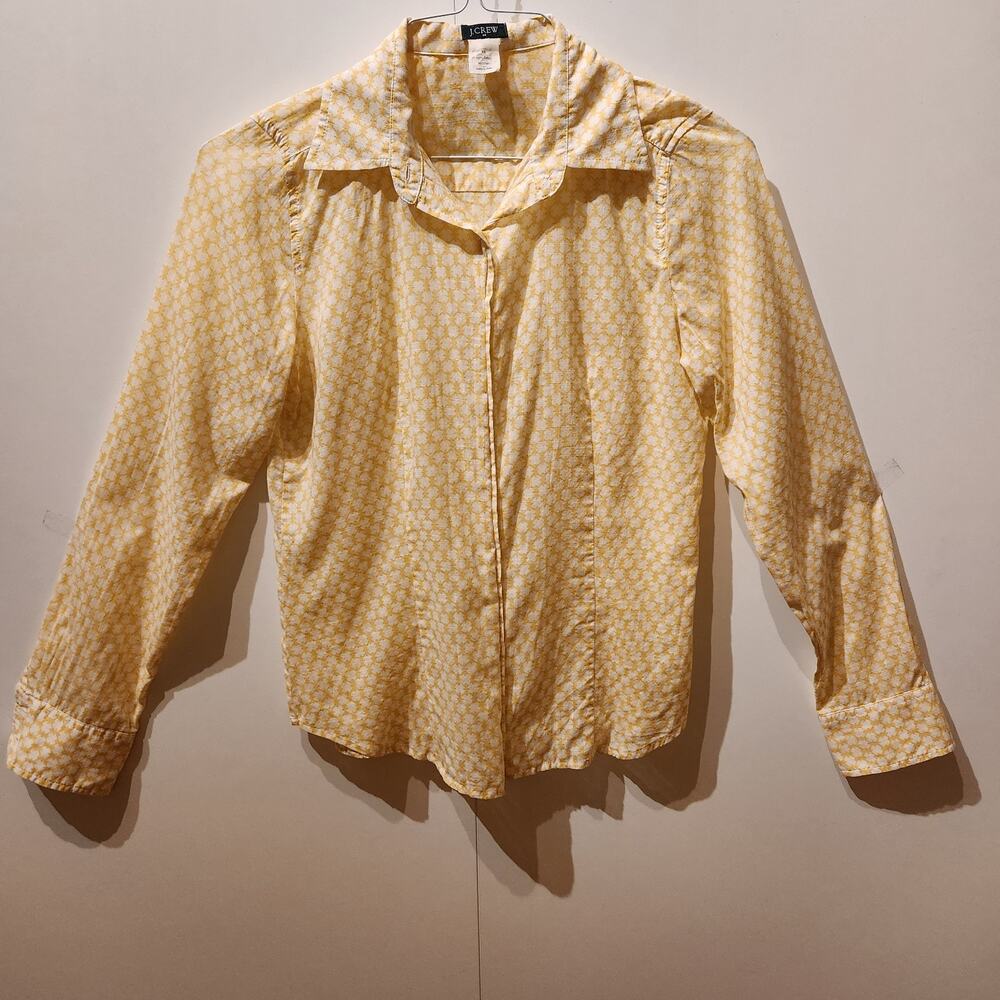 J.CREW Womens Blouse Size XS Yellow & White Long Sleeve Button Up Fitted Shirt